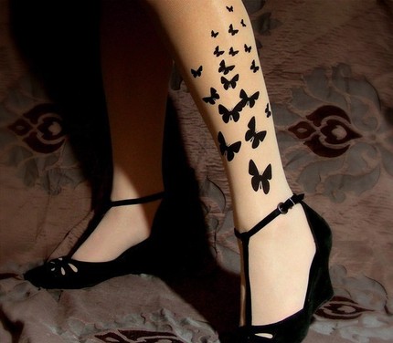 Tattoo Tights With Butterflies , Butterfly Tights , Stockings